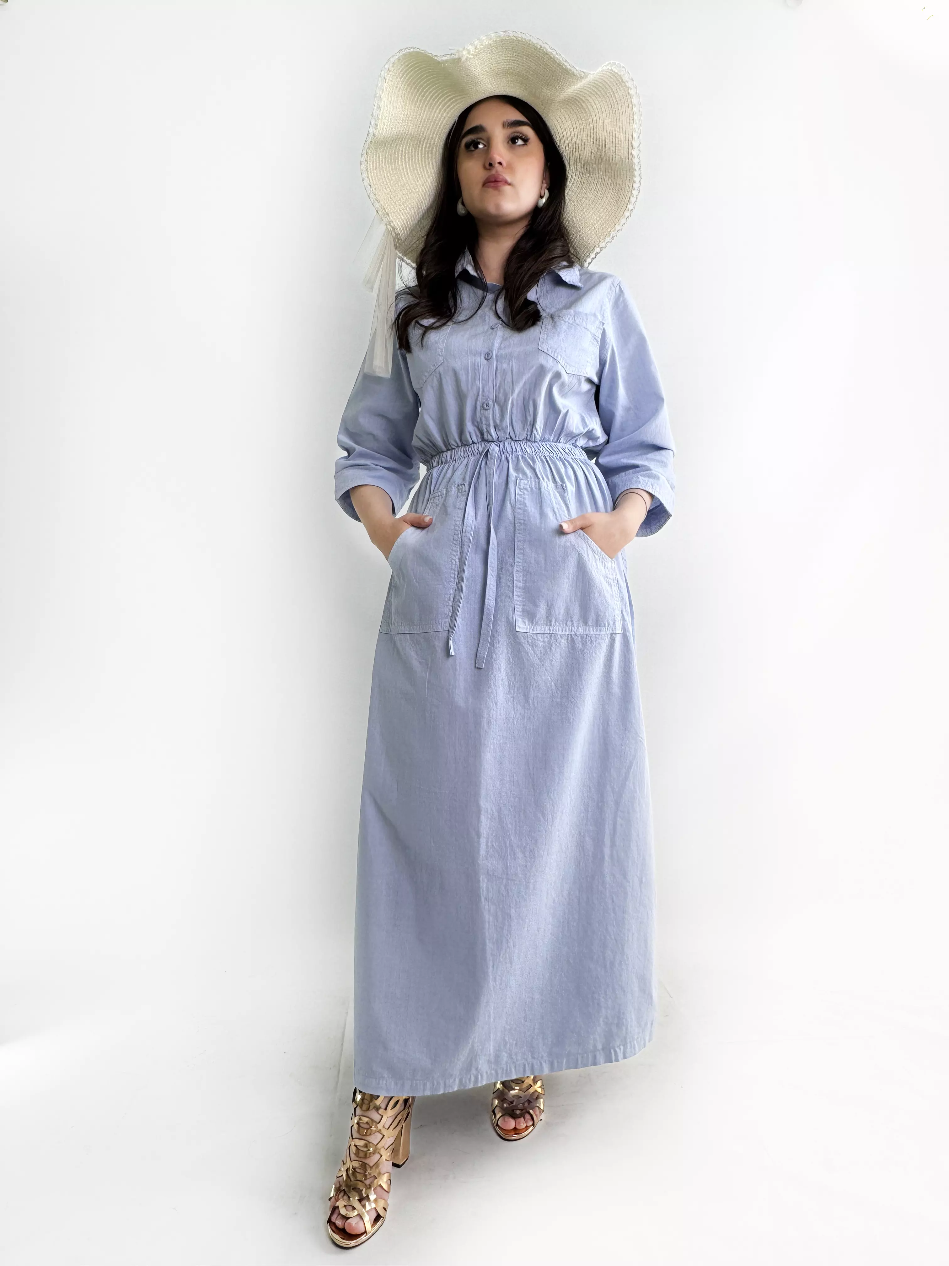 پیراهن ساحلی اسلپ زنانه آبی روشن