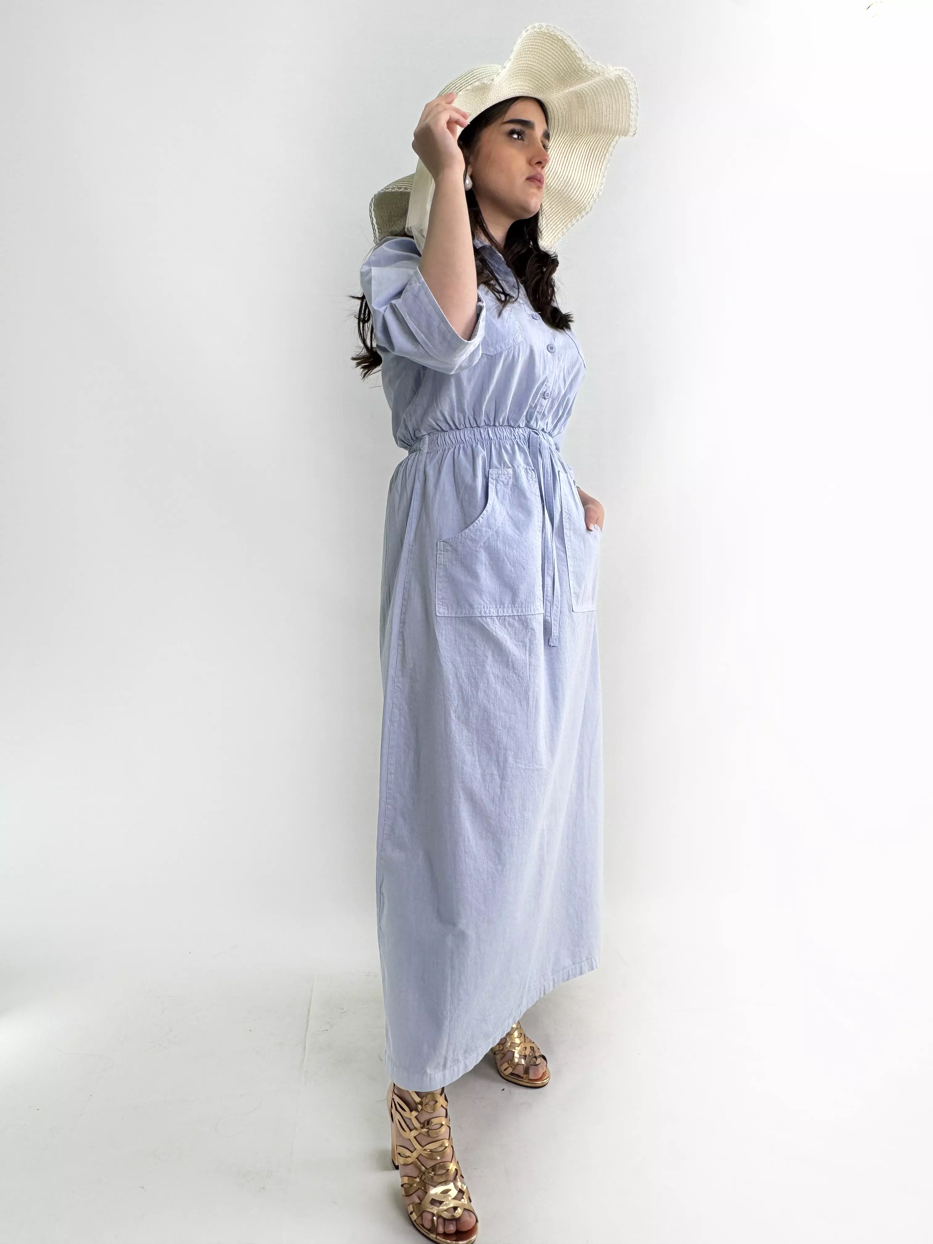 پیراهن ساحلی اسلپ زنانه آبی روشن