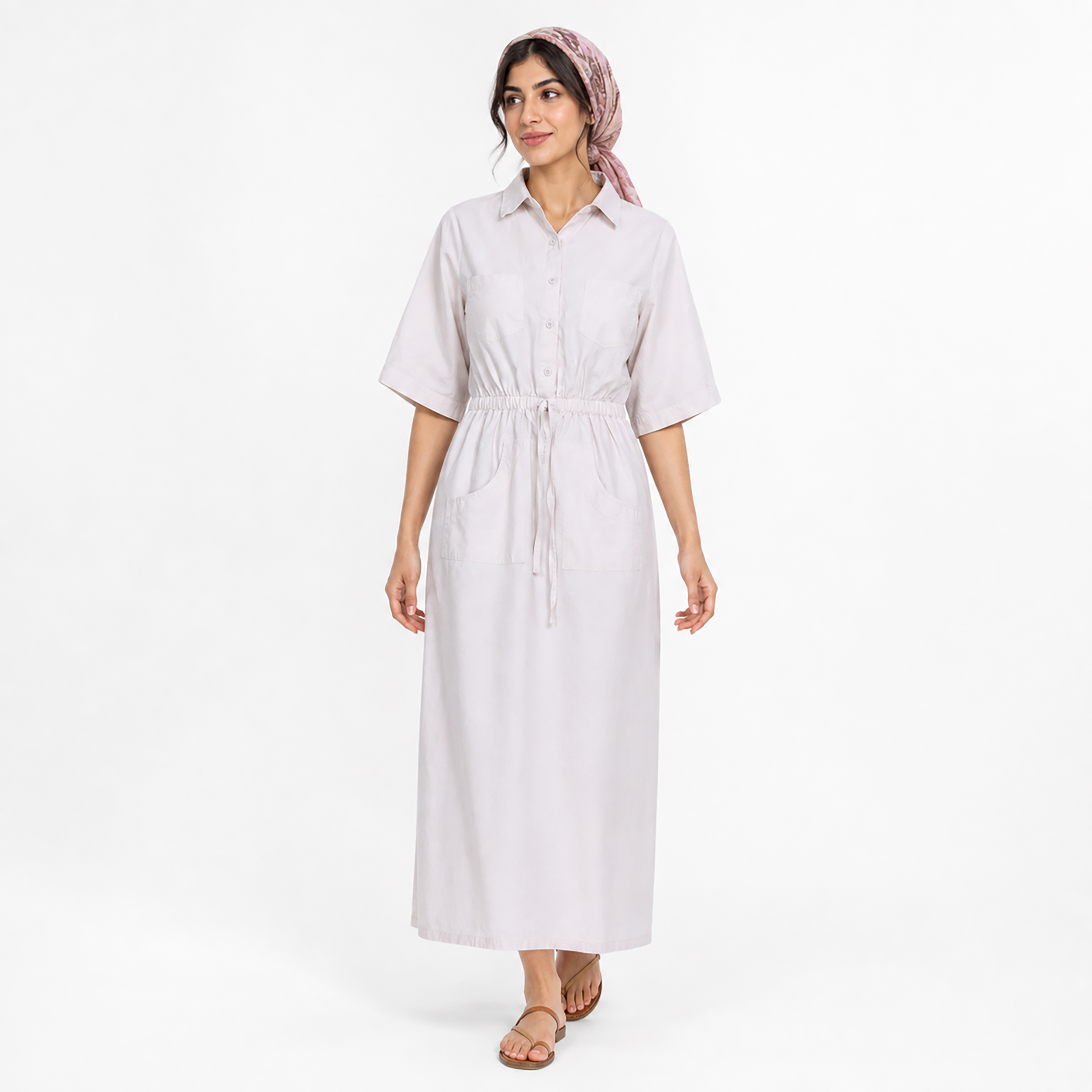 پیراهن ساحلی کتان استخوانی 