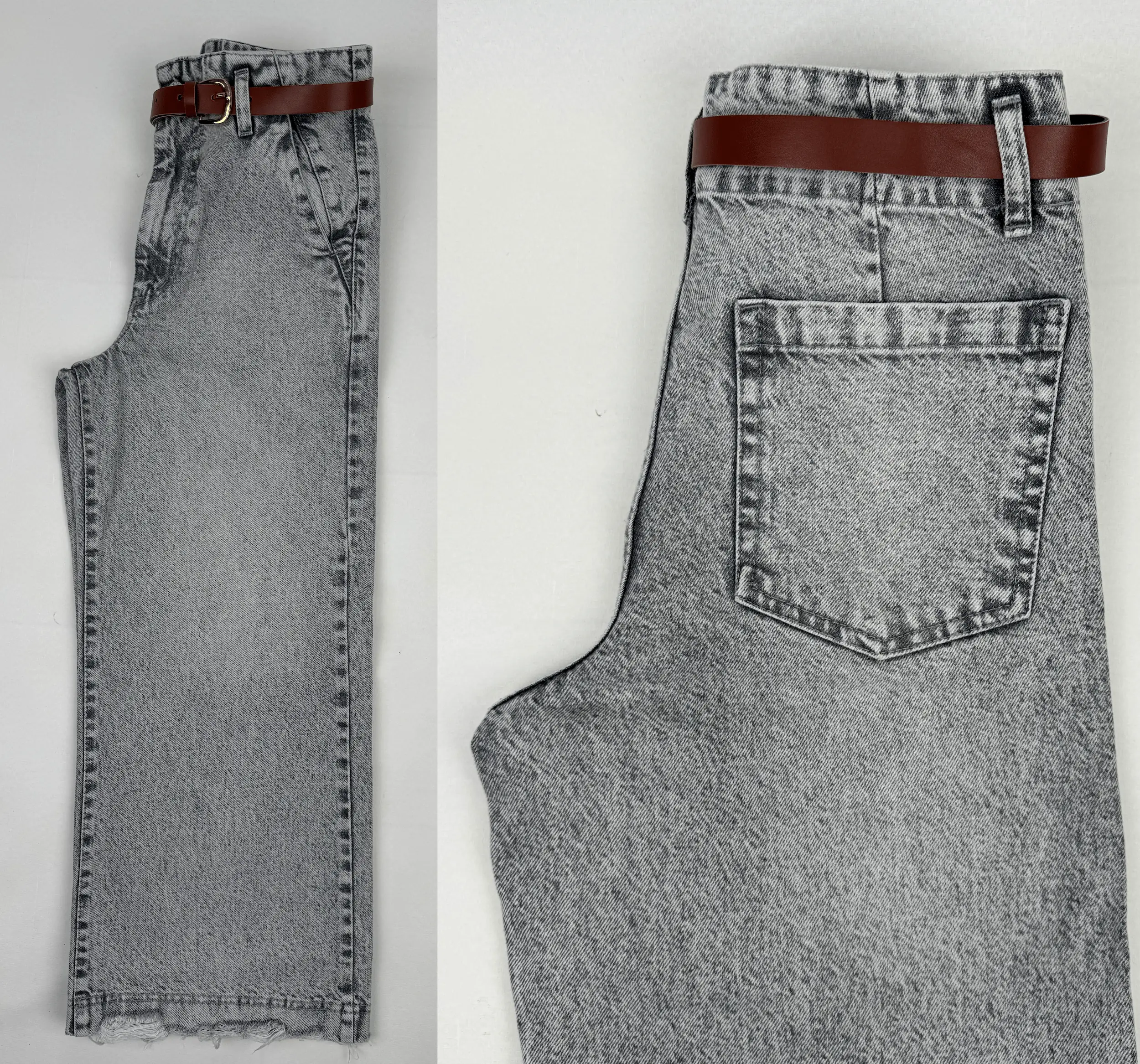 شلوار جین واید لگ قد 90 کمربندار