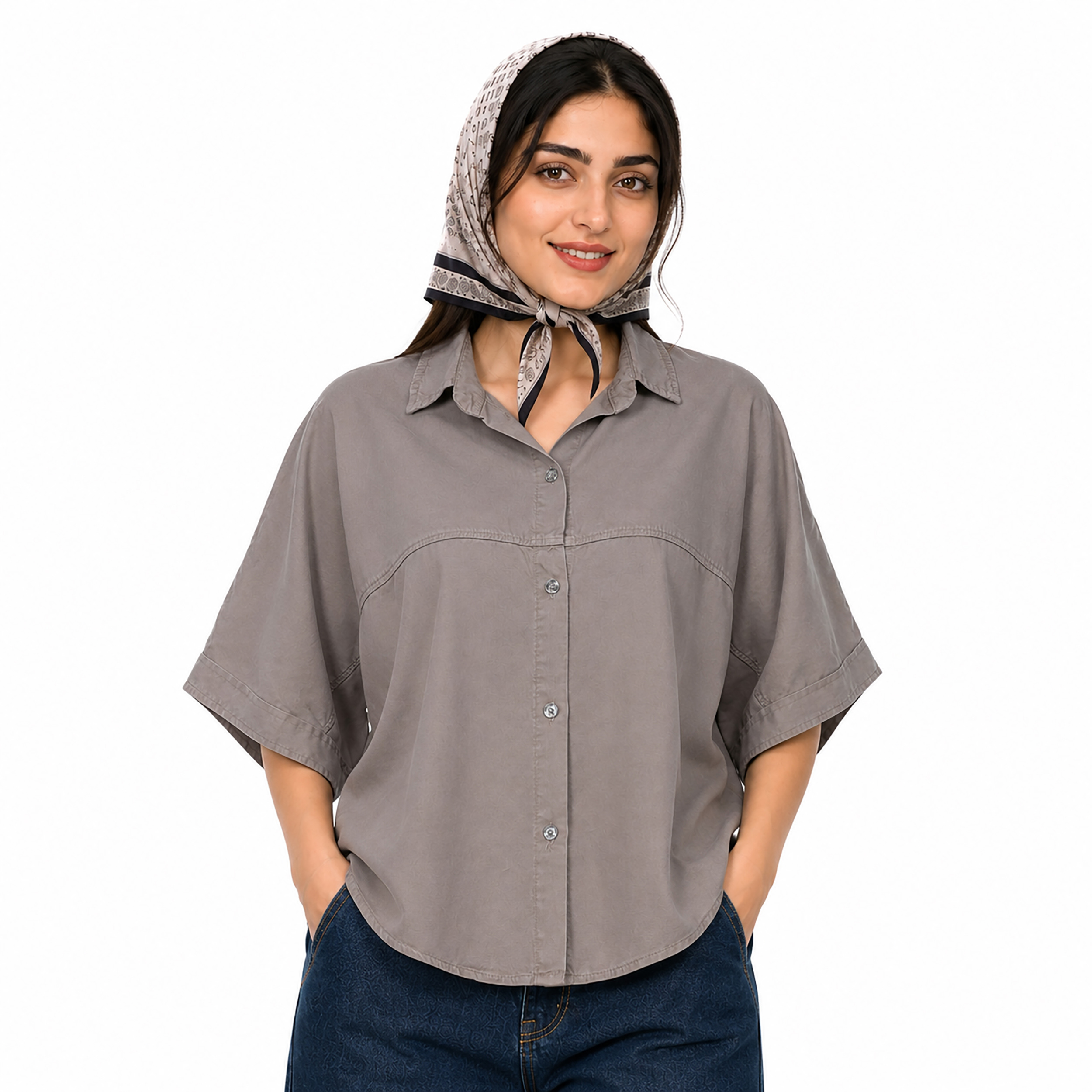 شومیز سیلک آستین سه ربع زنانه باکسی