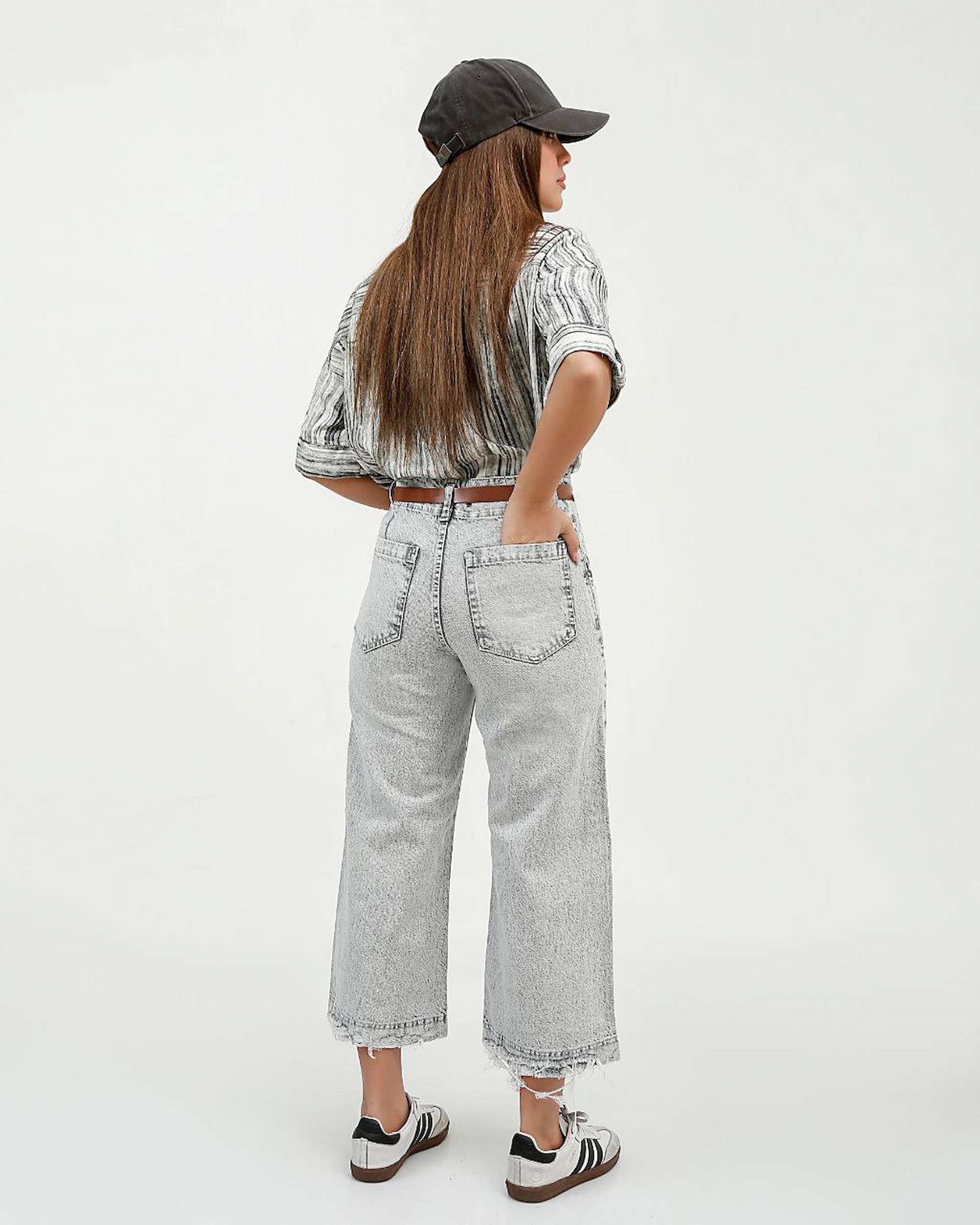 شلوار جین واید لگ قد 90 کمربندار