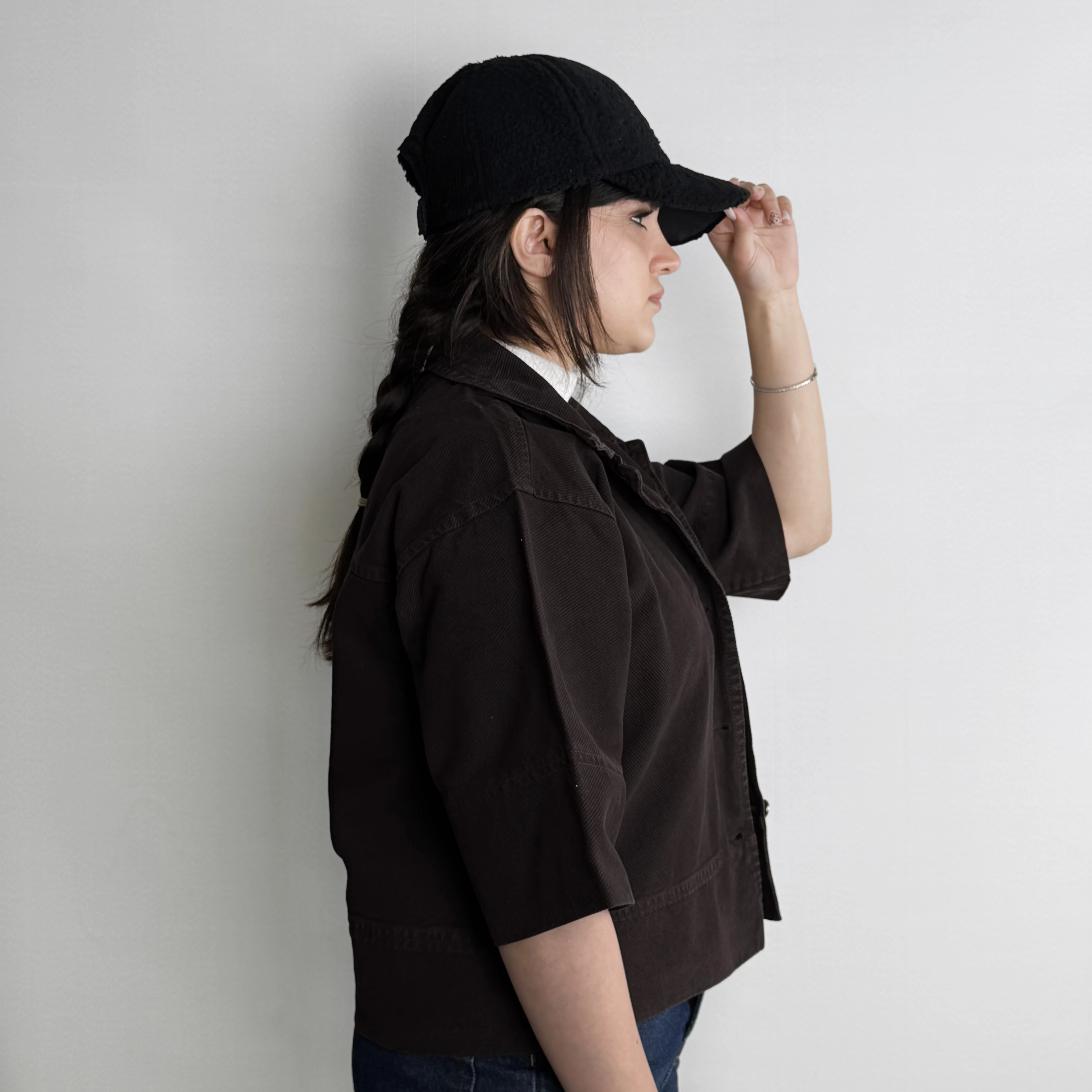 کت کوتاه آستین سه ربع زنانه قهوه ای سوخته