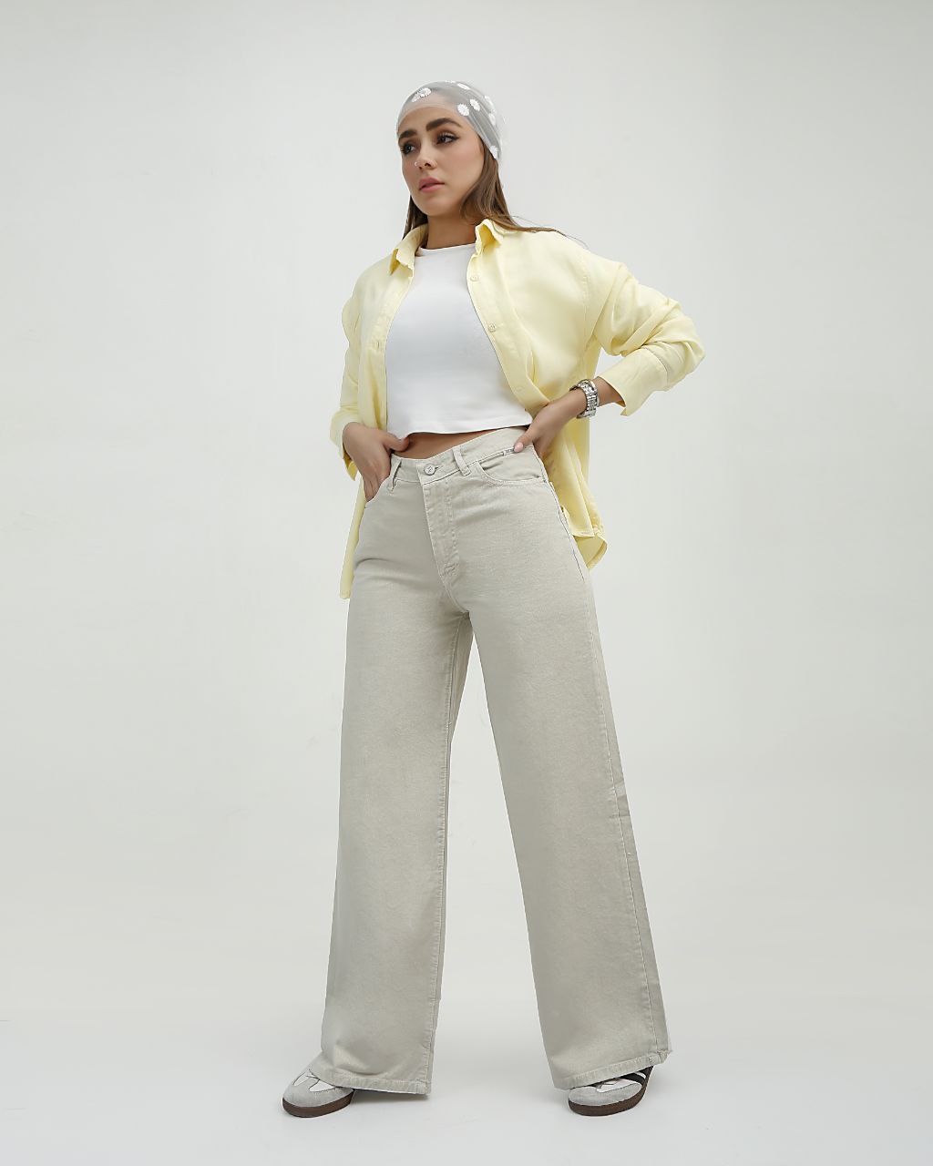 شلوار کتان نیم بگ 