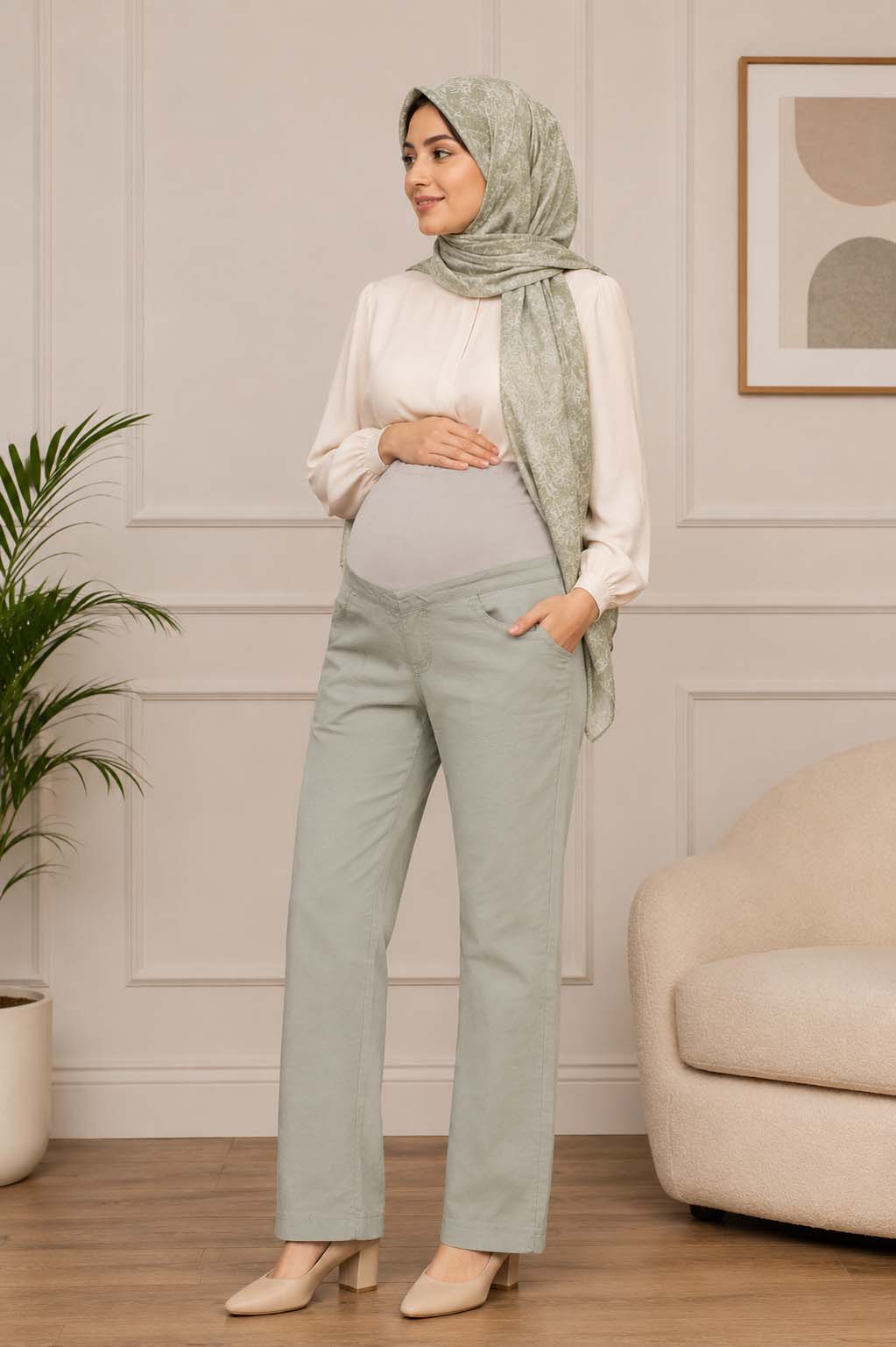 شلوار لینن بارداری زنانه نیم بگ  سدری