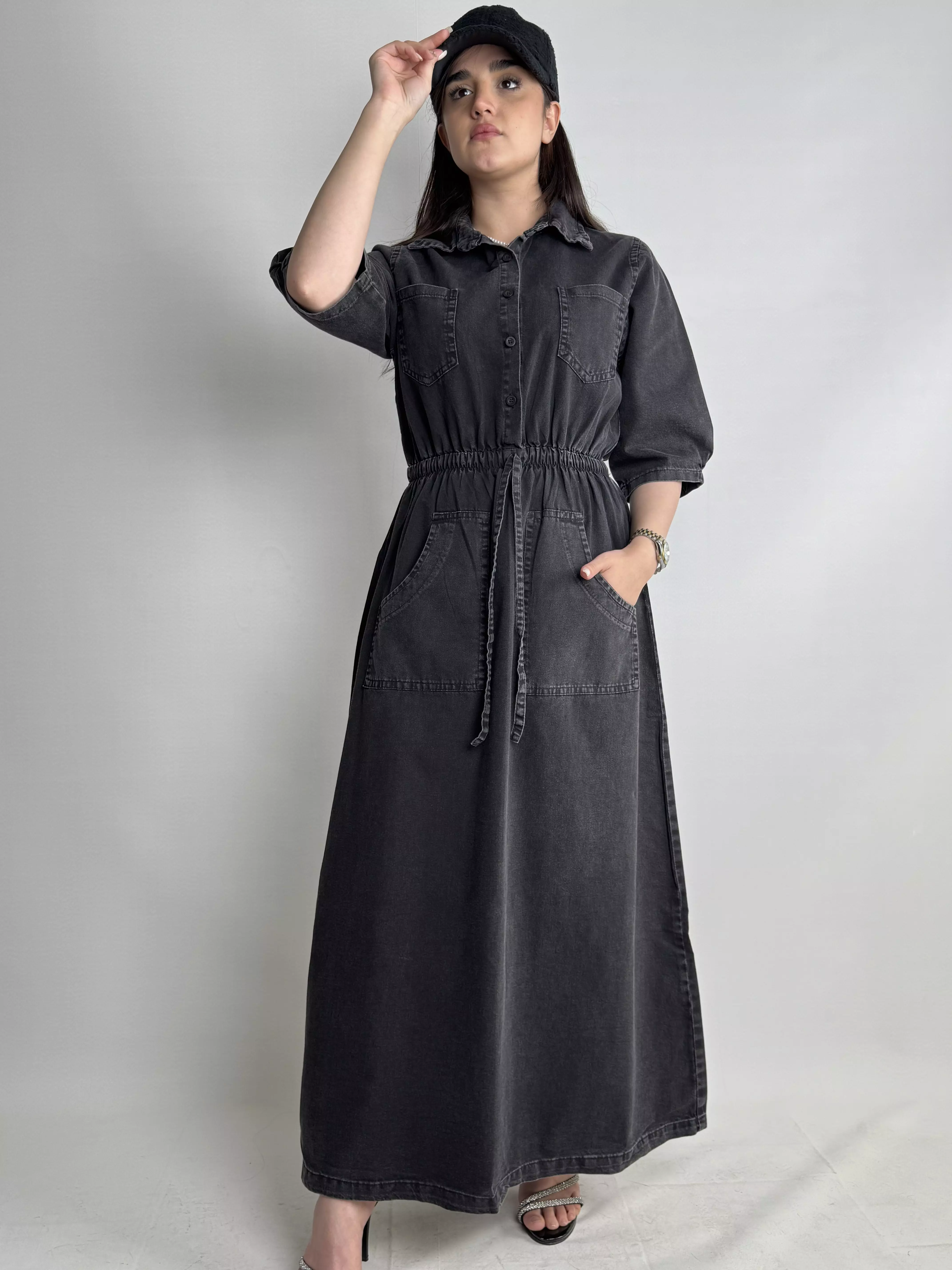 پیراهن ساحلی جین زنانه ذغالی