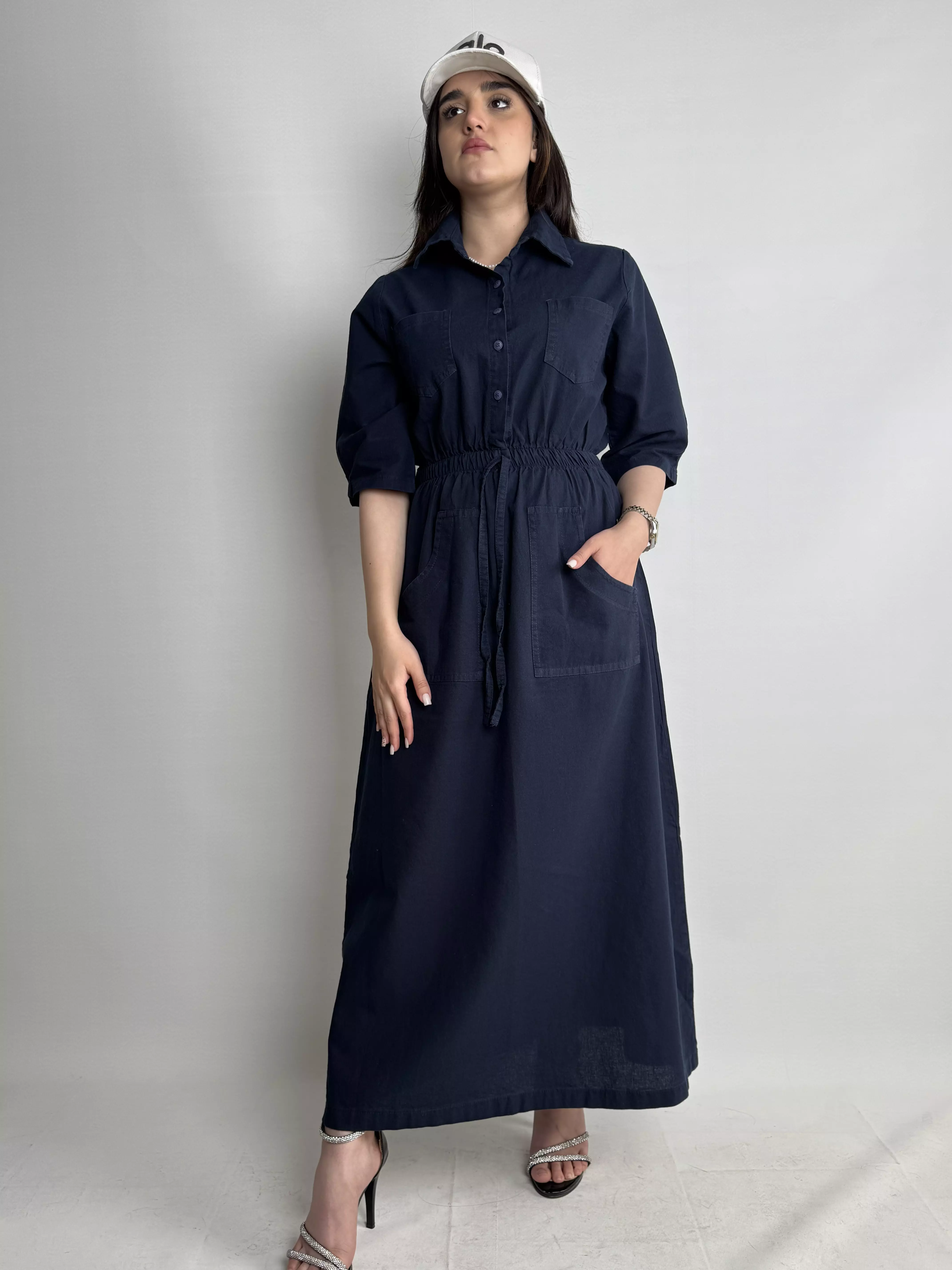 پیراهن ساحلی اسلپ زنانه سرمه ای 