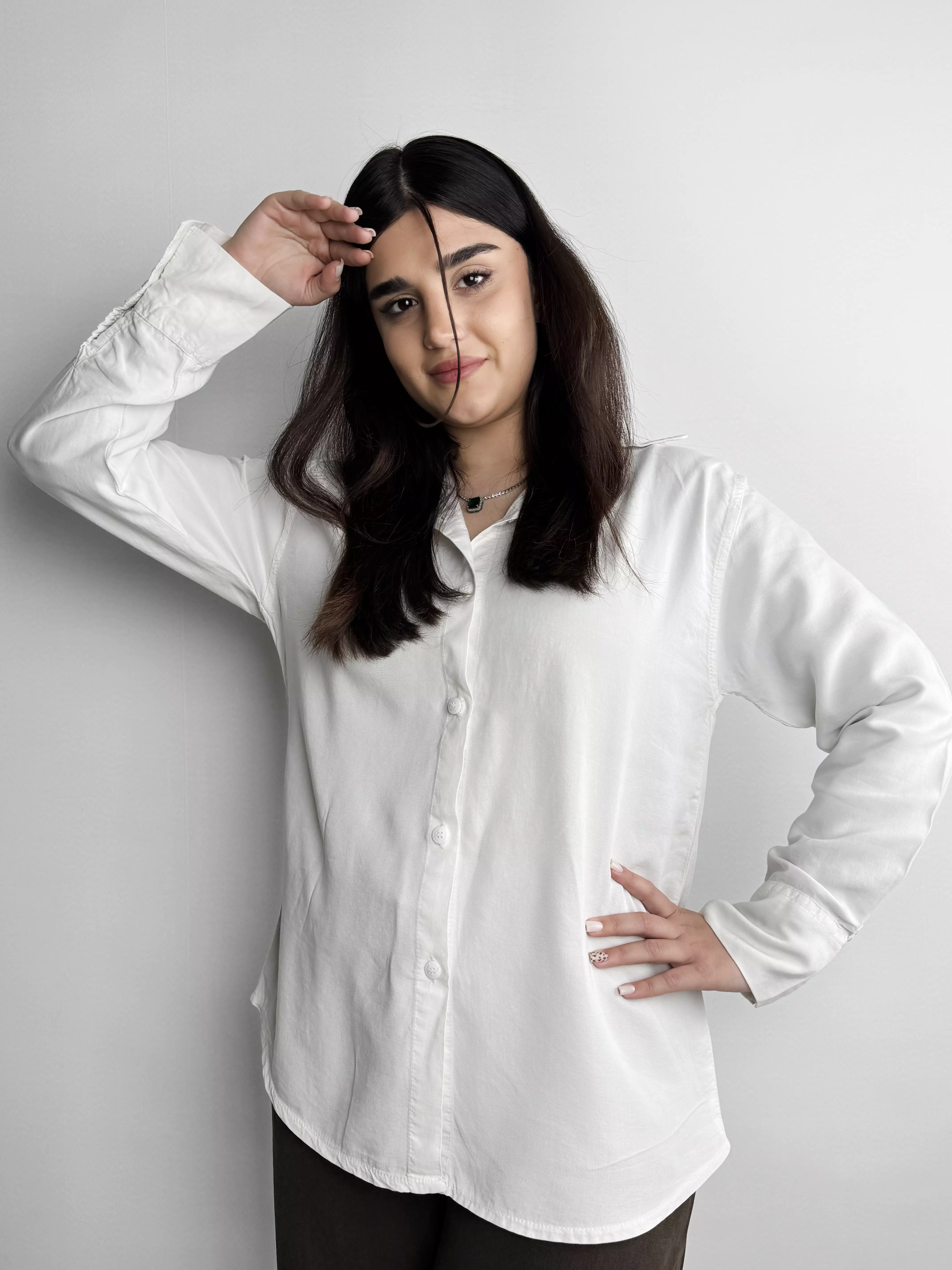 شومیز سیلک زنانه ساده سفید 