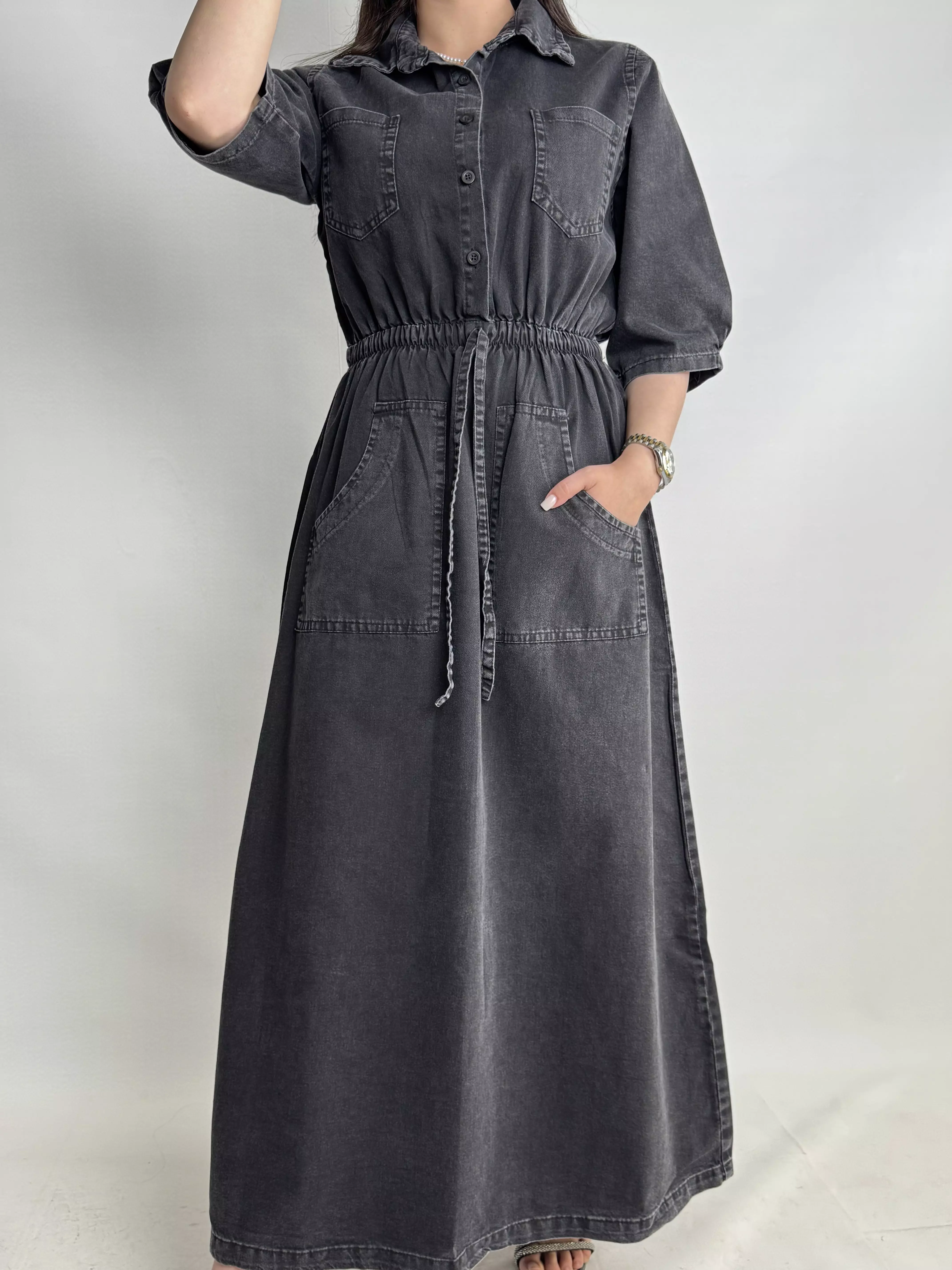 پیراهن ساحلی جین زنانه ذغالی