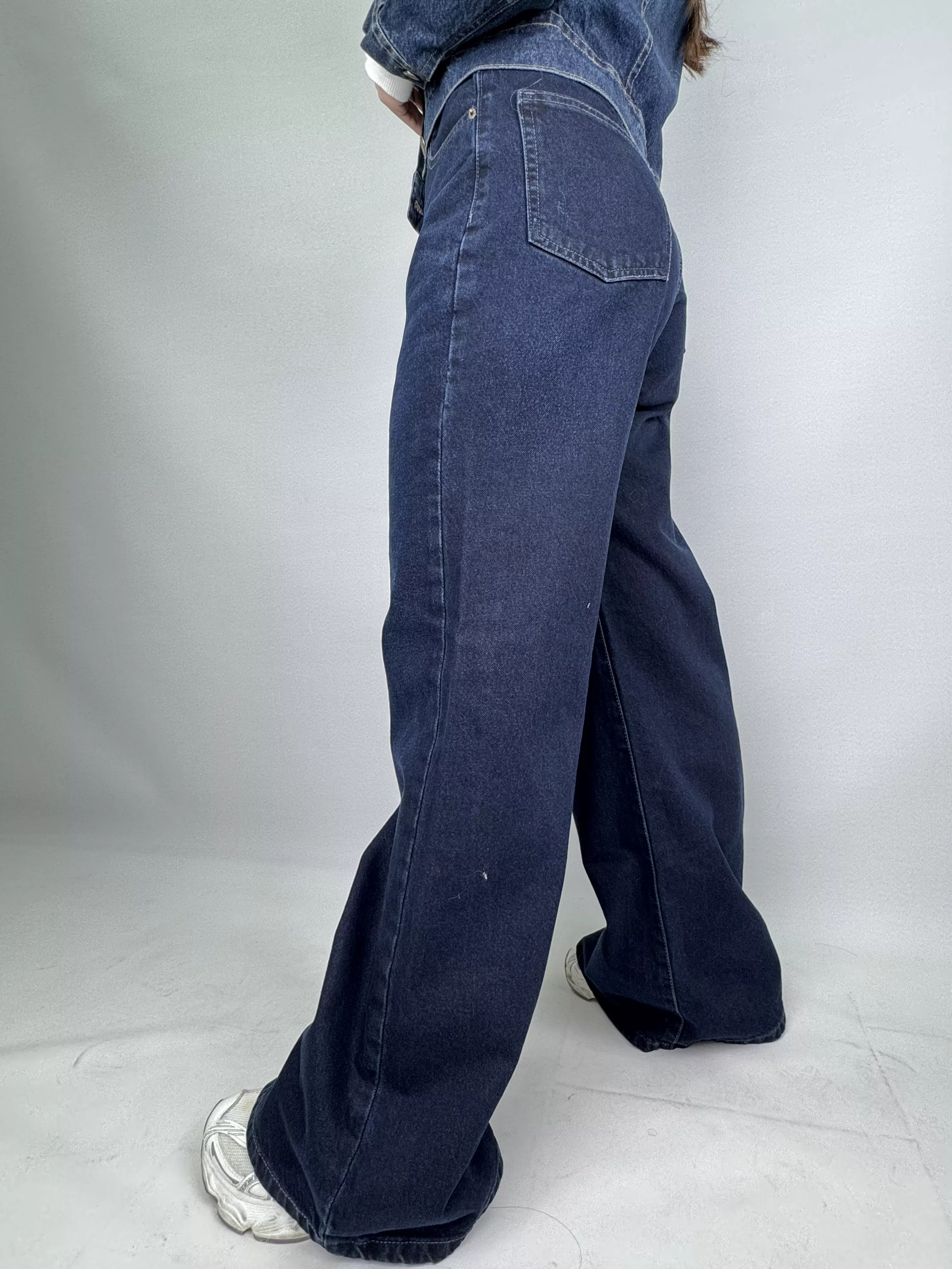 شلوار جین فلر بگ زنانه کمر ساده بلو بلک