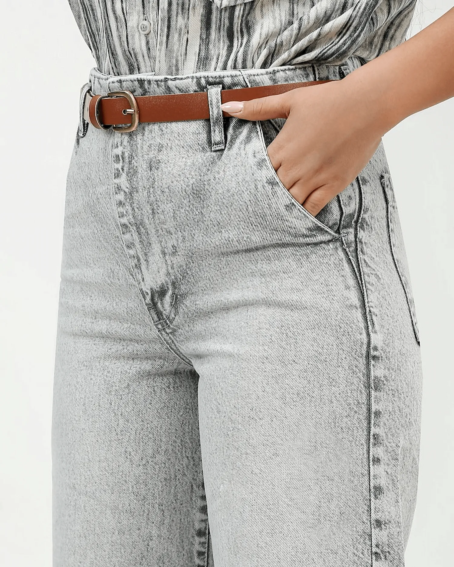 شلوار جین واید لگ قد 90 کمربندار