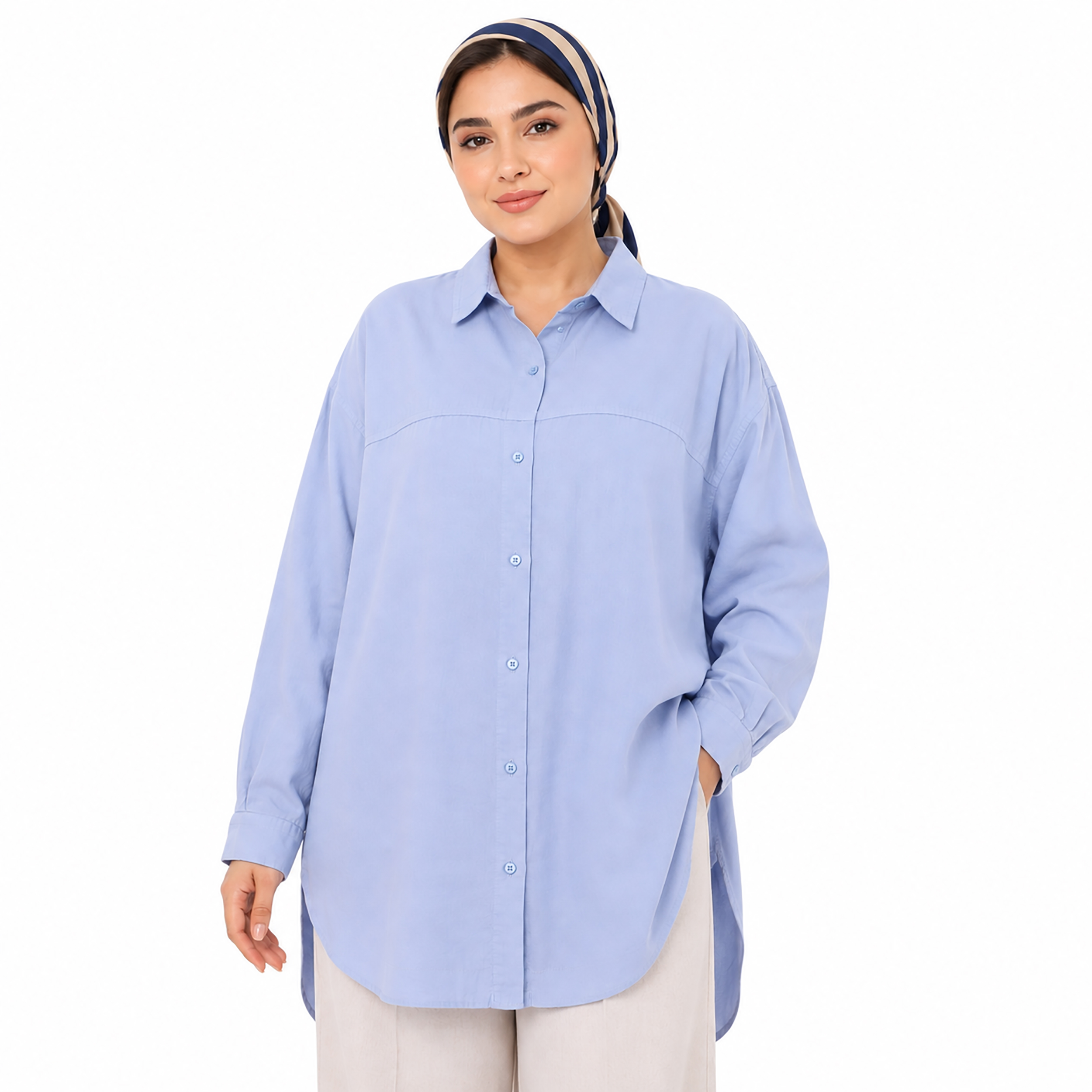 شومیز سیلک زنانه سایزبزرگ آبی نیلی 