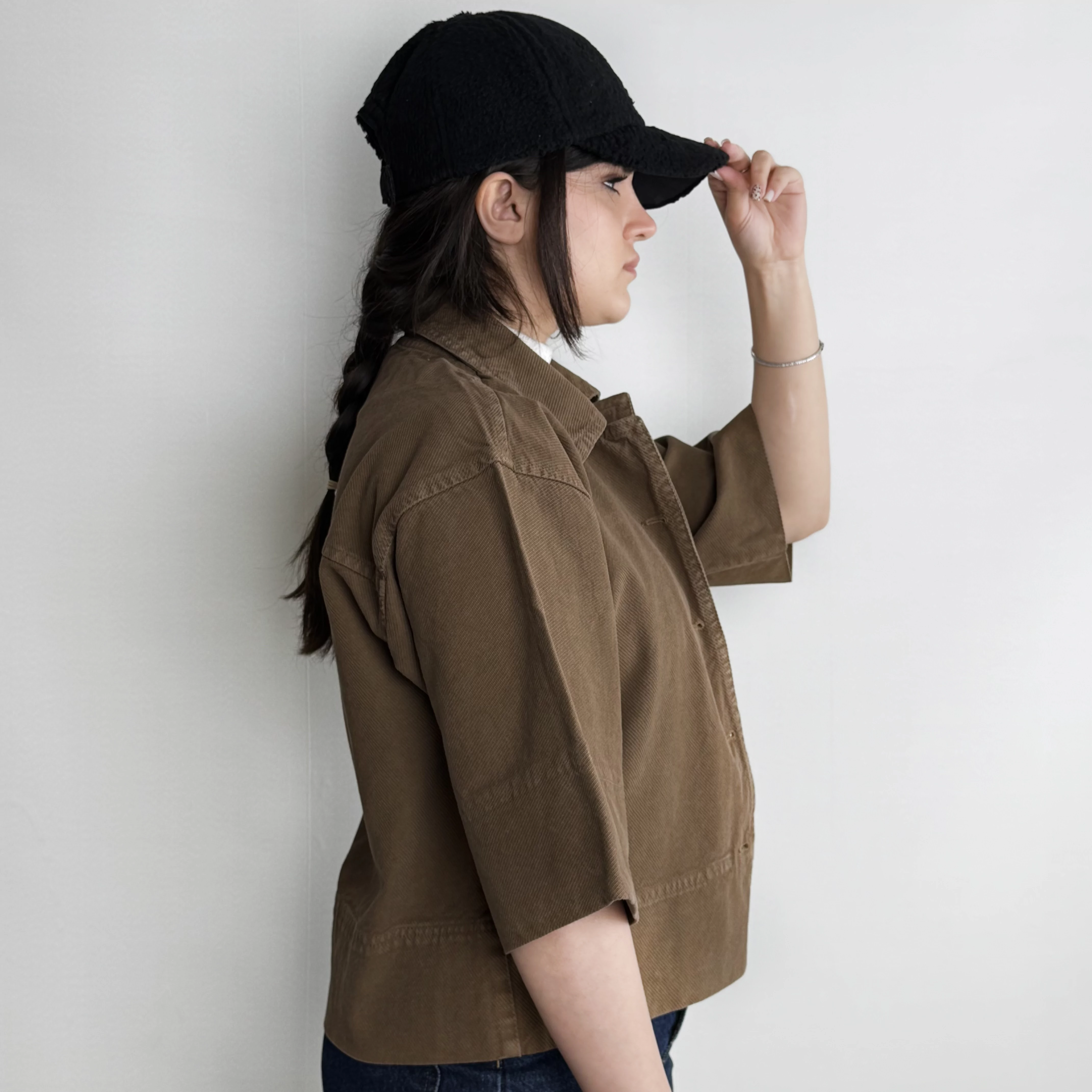 کت کوتاه آستین سه ربع زنانه قهوه ای 