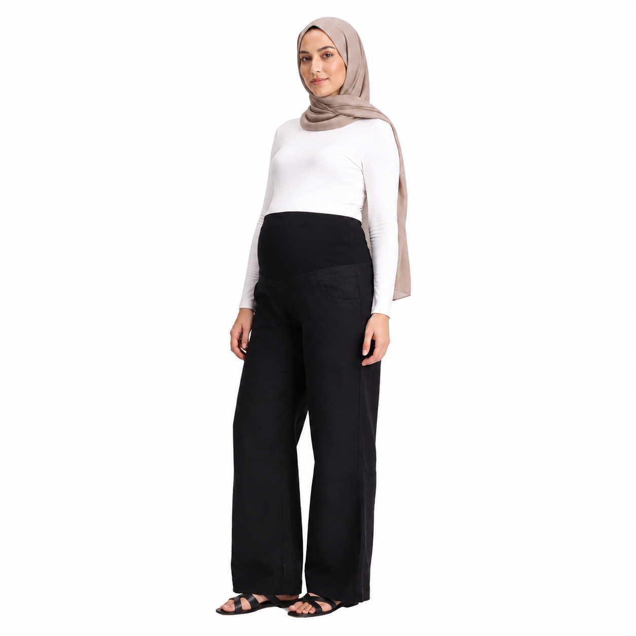 شلوار لینن بارداری زنانه نیم بگ مشکی