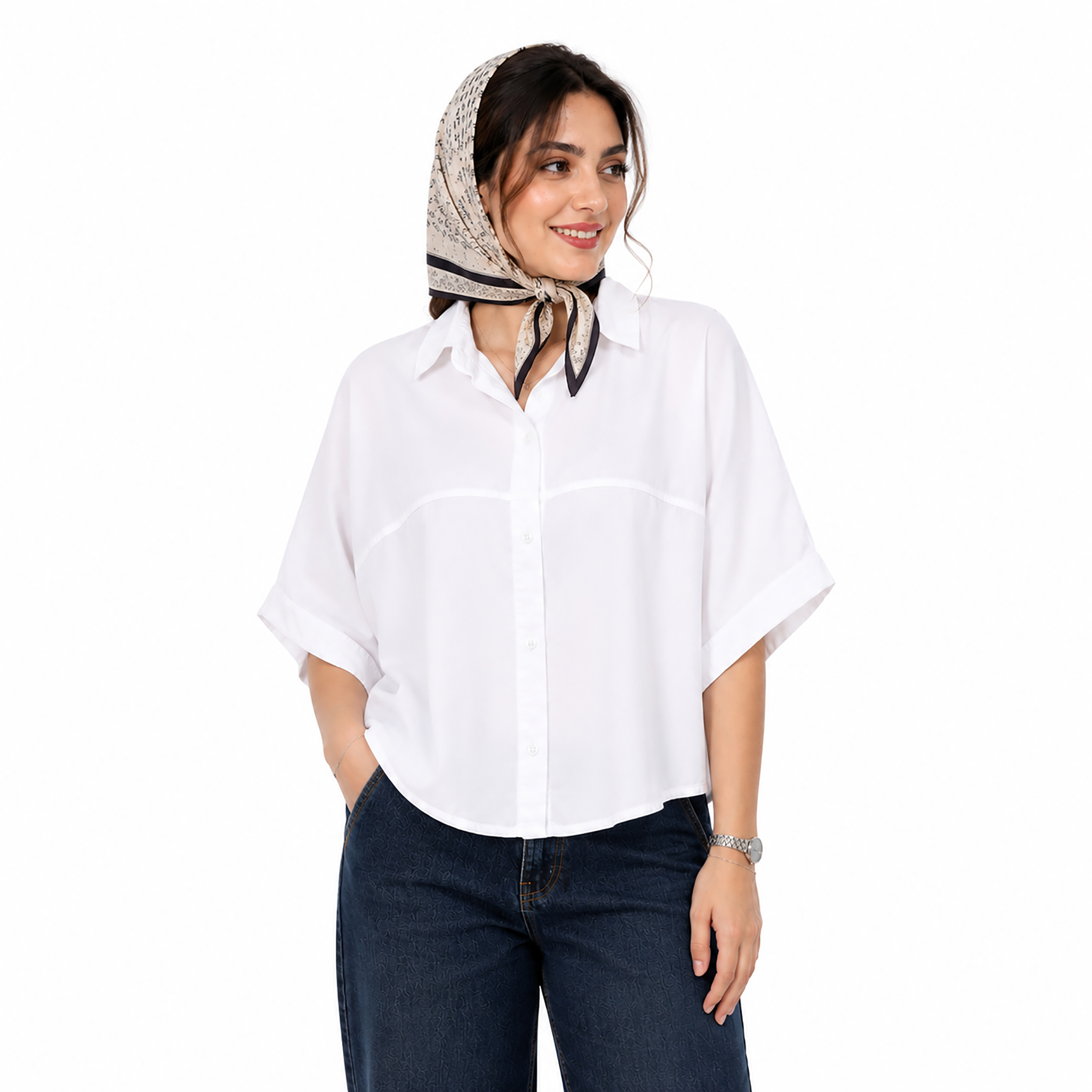 شومیز سیلک آستین سه ربع زنانه باکسی