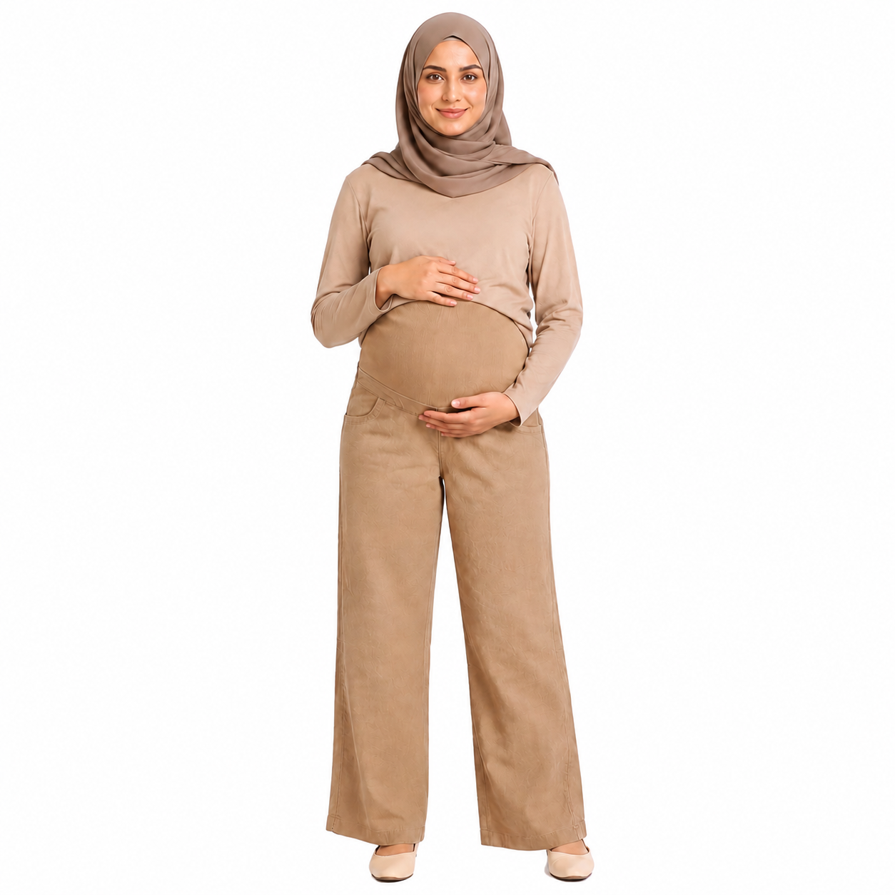 شلوار لینن بارداری زنانه نیم بگ شتری