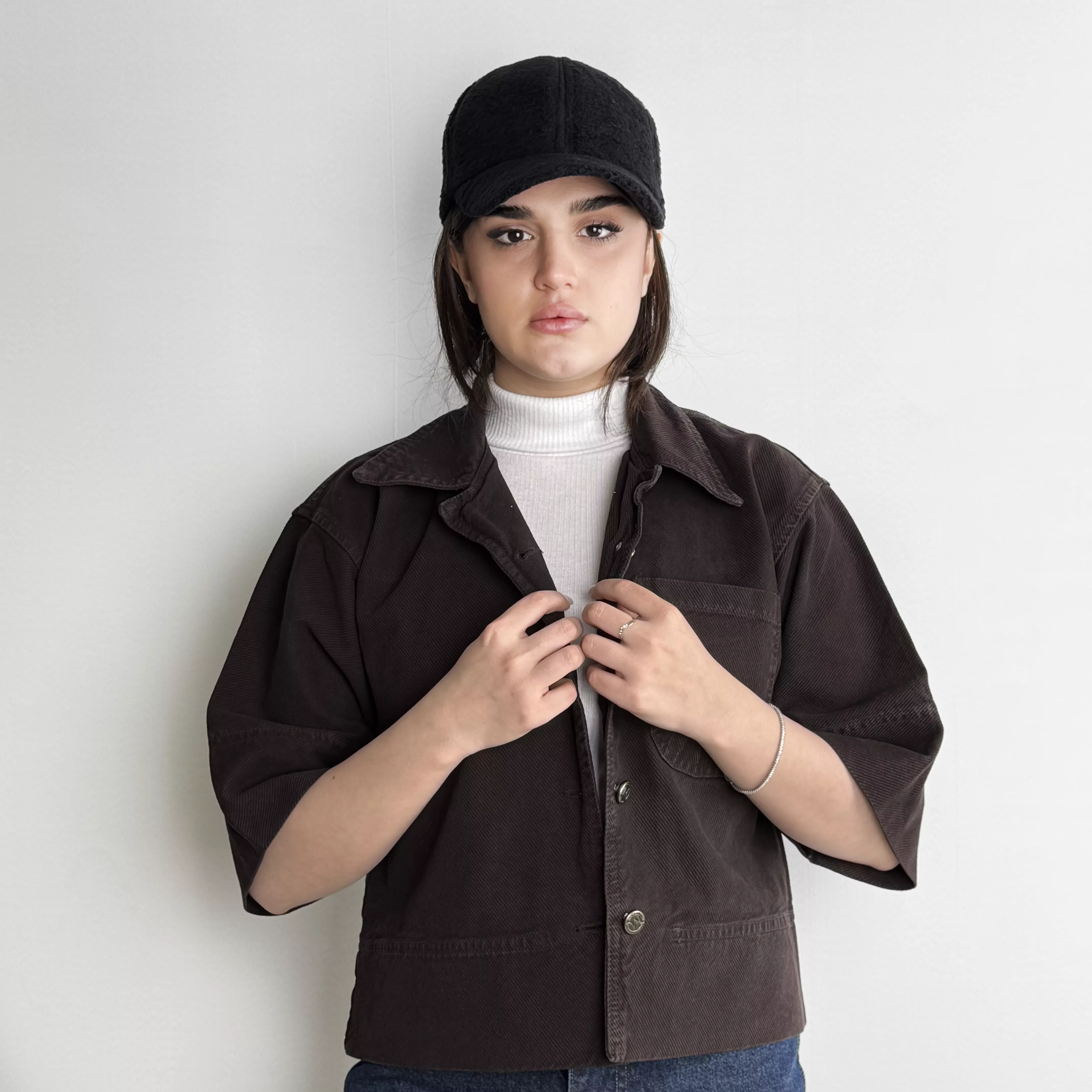 کت کوتاه آستین سه ربع زنانه قهوه ای سوخته