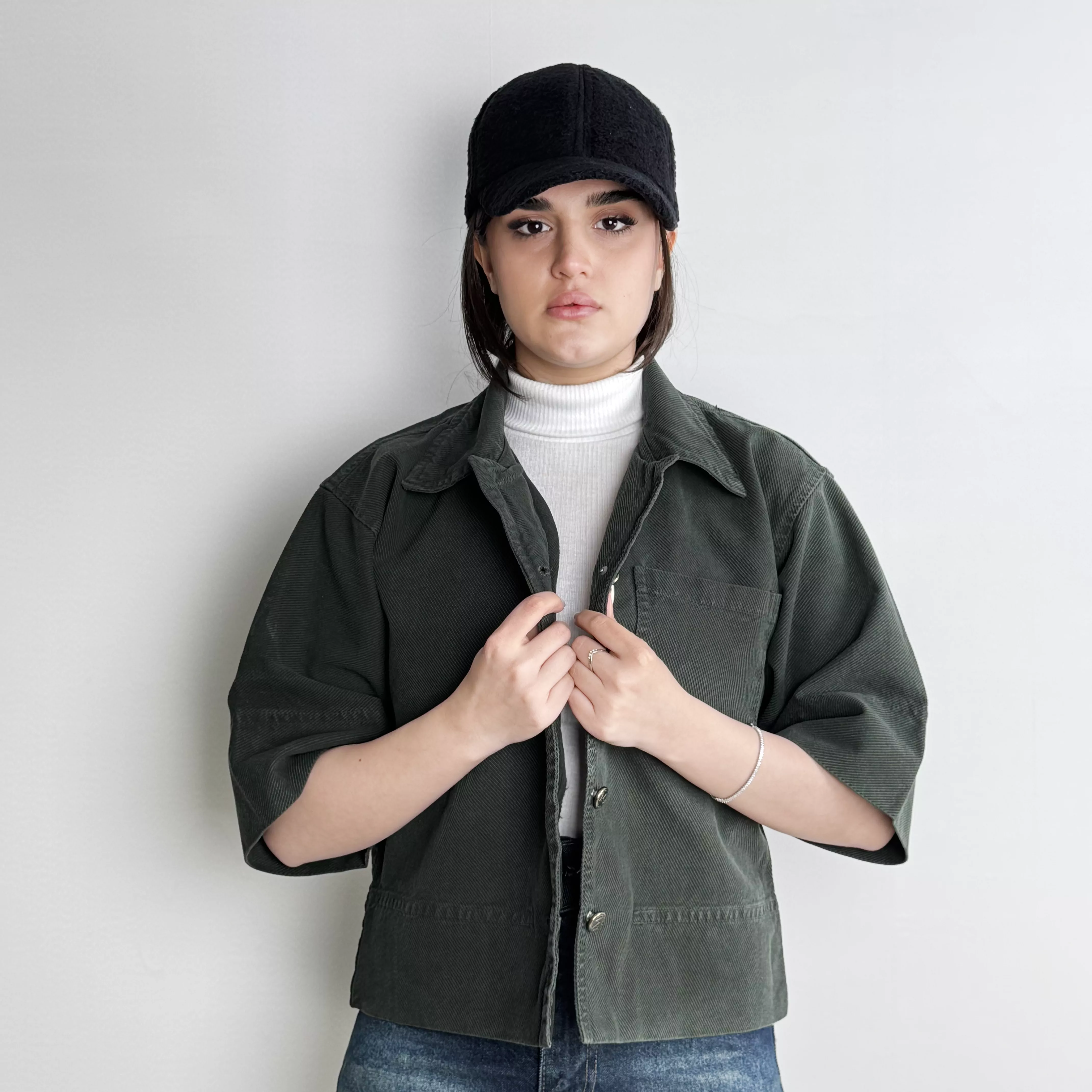 کت کوتاه آستین سه ربع زنانه سبز تیره