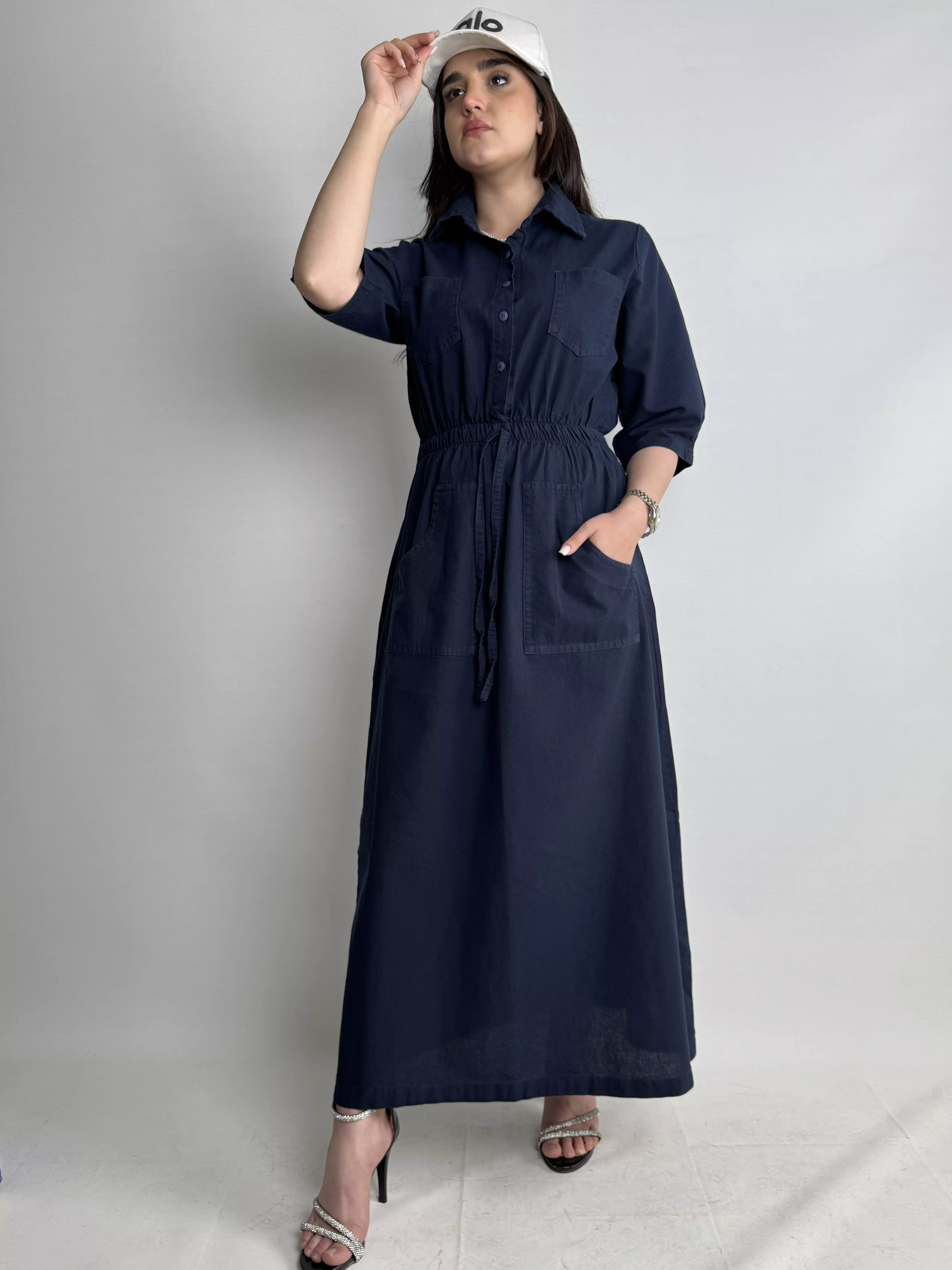 پیراهن ساحلی اسلپ زنانه سرمه ای 