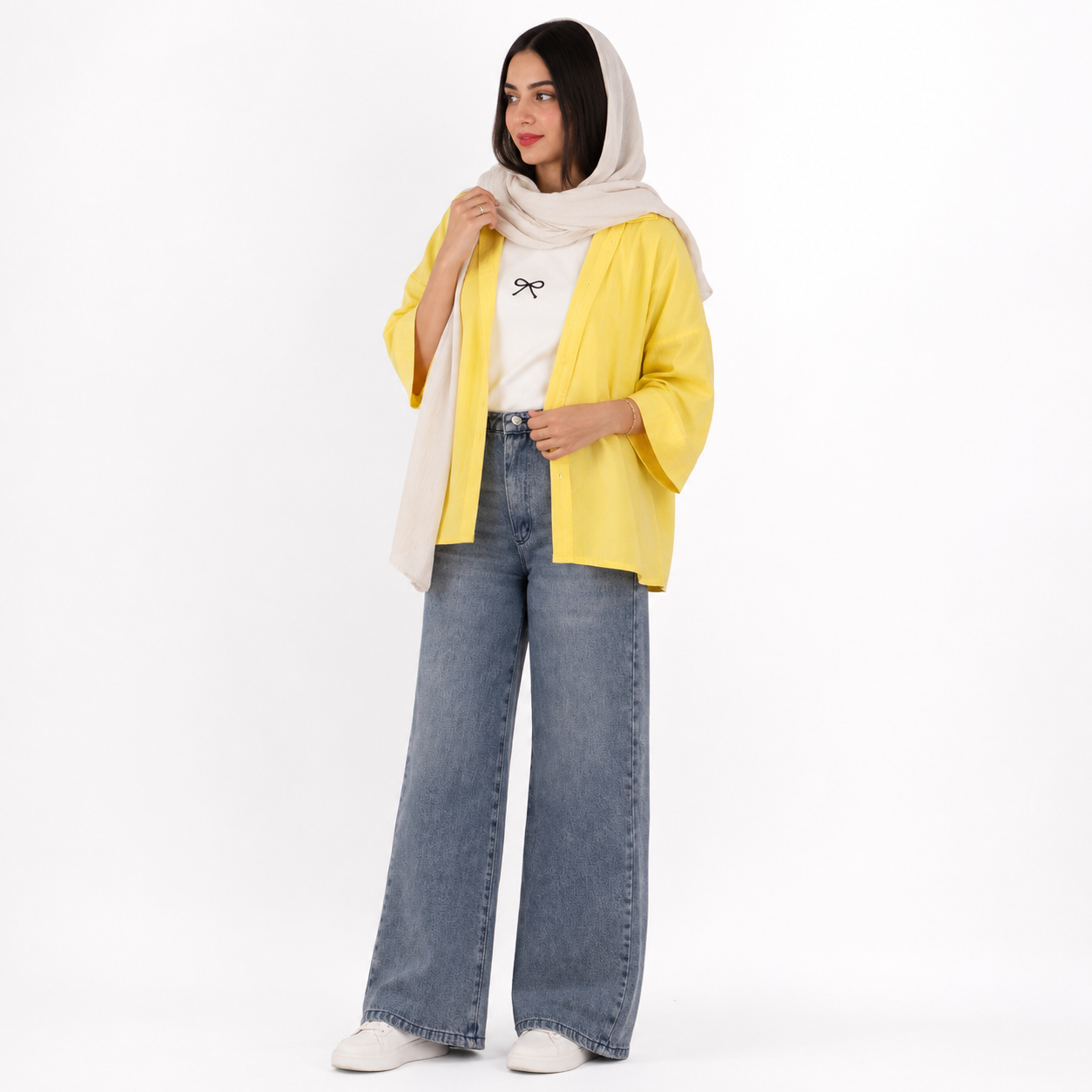 شلوار جین زنانه فلر بگ طوسی رندوم