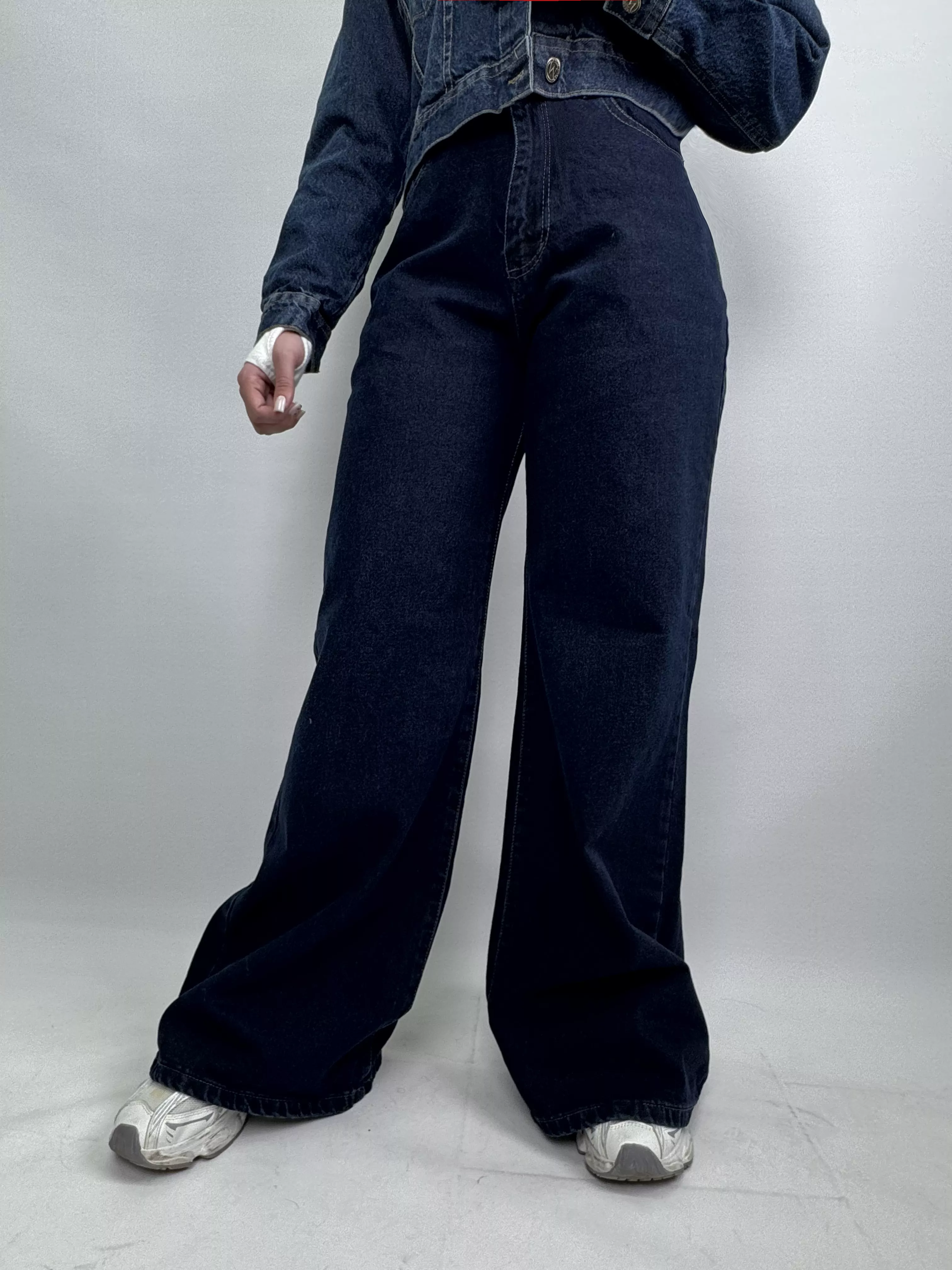 شلوار جین فلر بگ زنانه کمر ساده بلو بلک