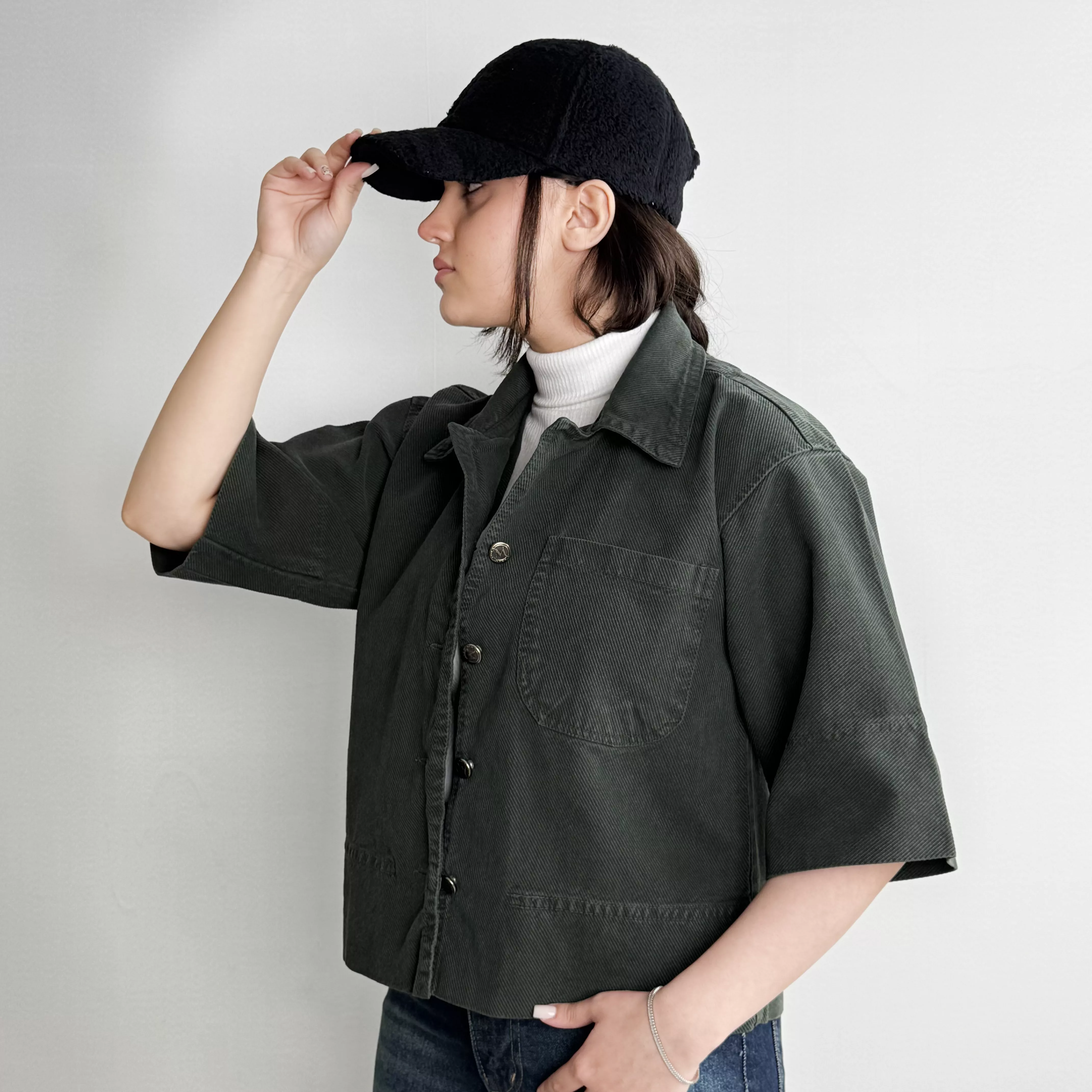 کت کوتاه آستین سه ربع زنانه سبز تیره