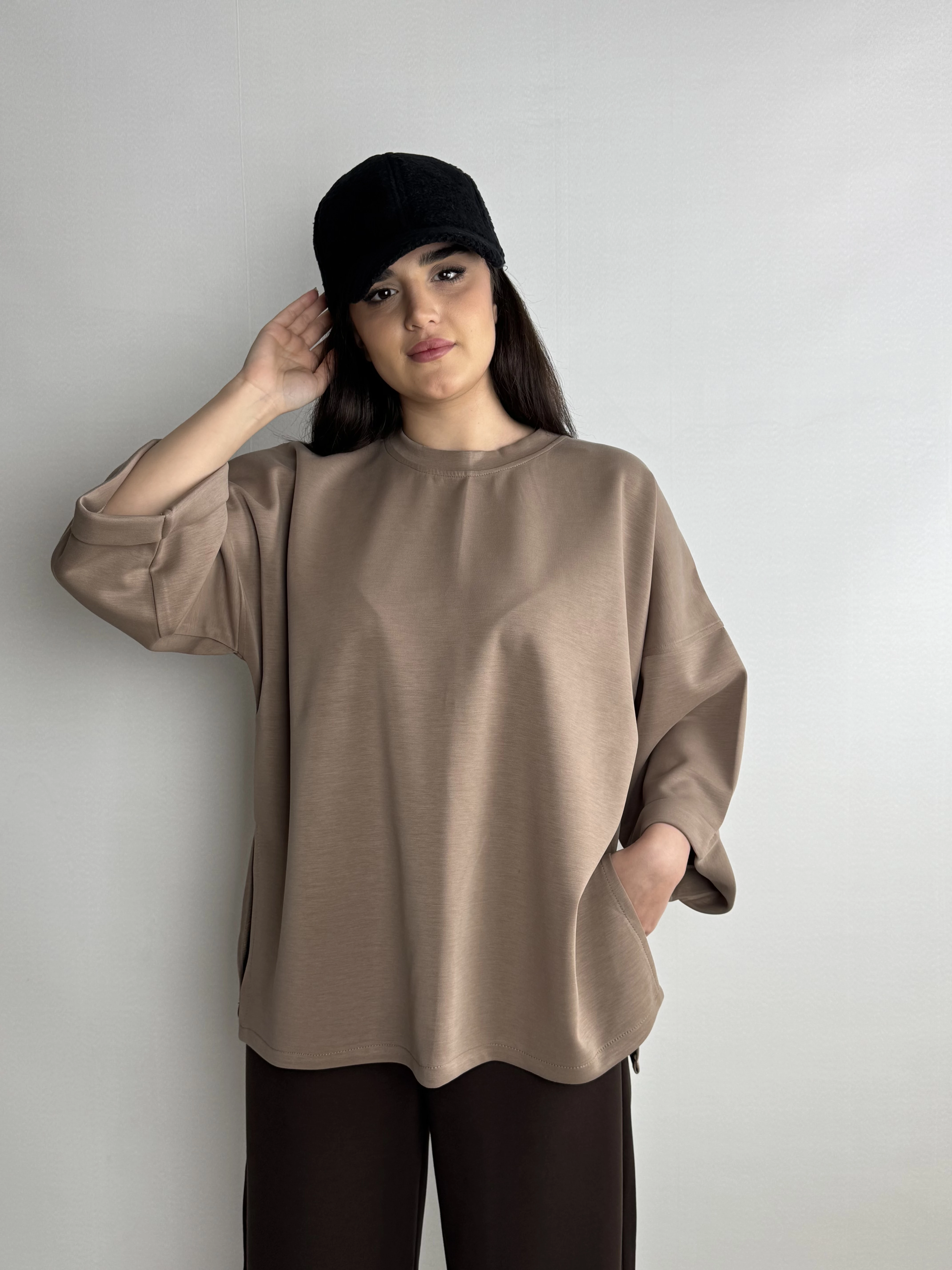 تیشرت زنانه اویشو Oysho ساده نسکافه ای 