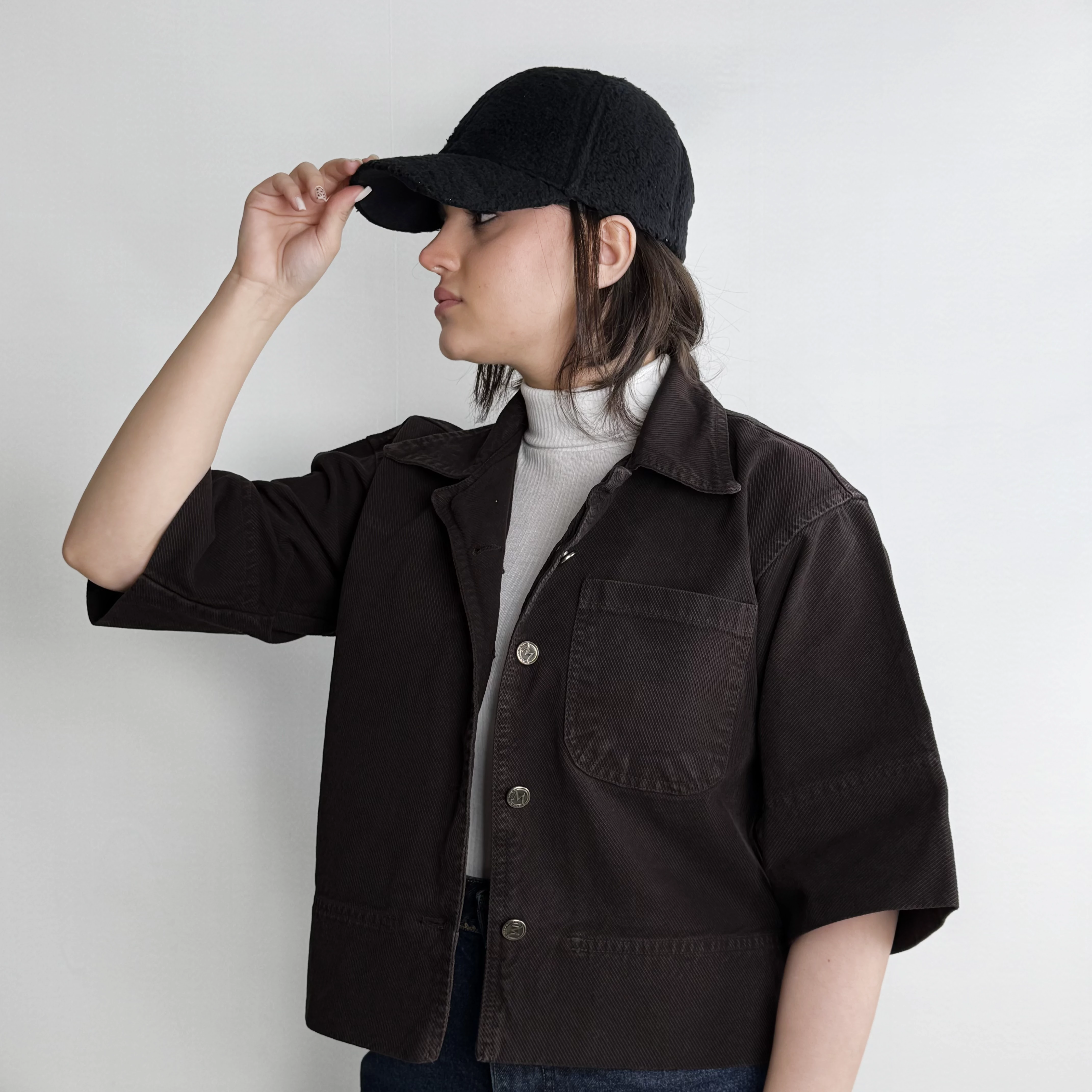 کت کوتاه آستین سه ربع زنانه قهوه ای سوخته