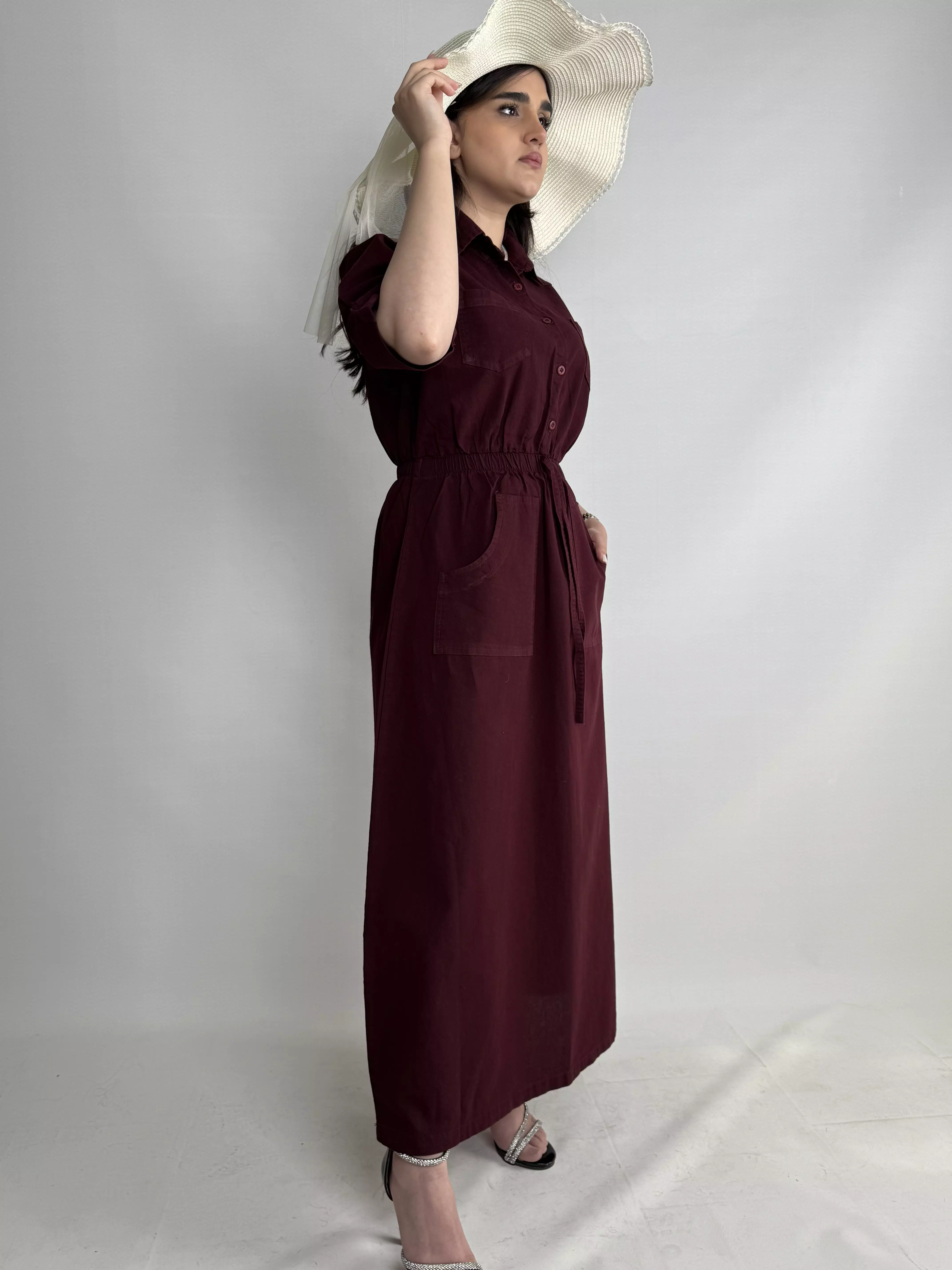 پیراهن ساحلی اسلپ زنانه زرشکی تیره 